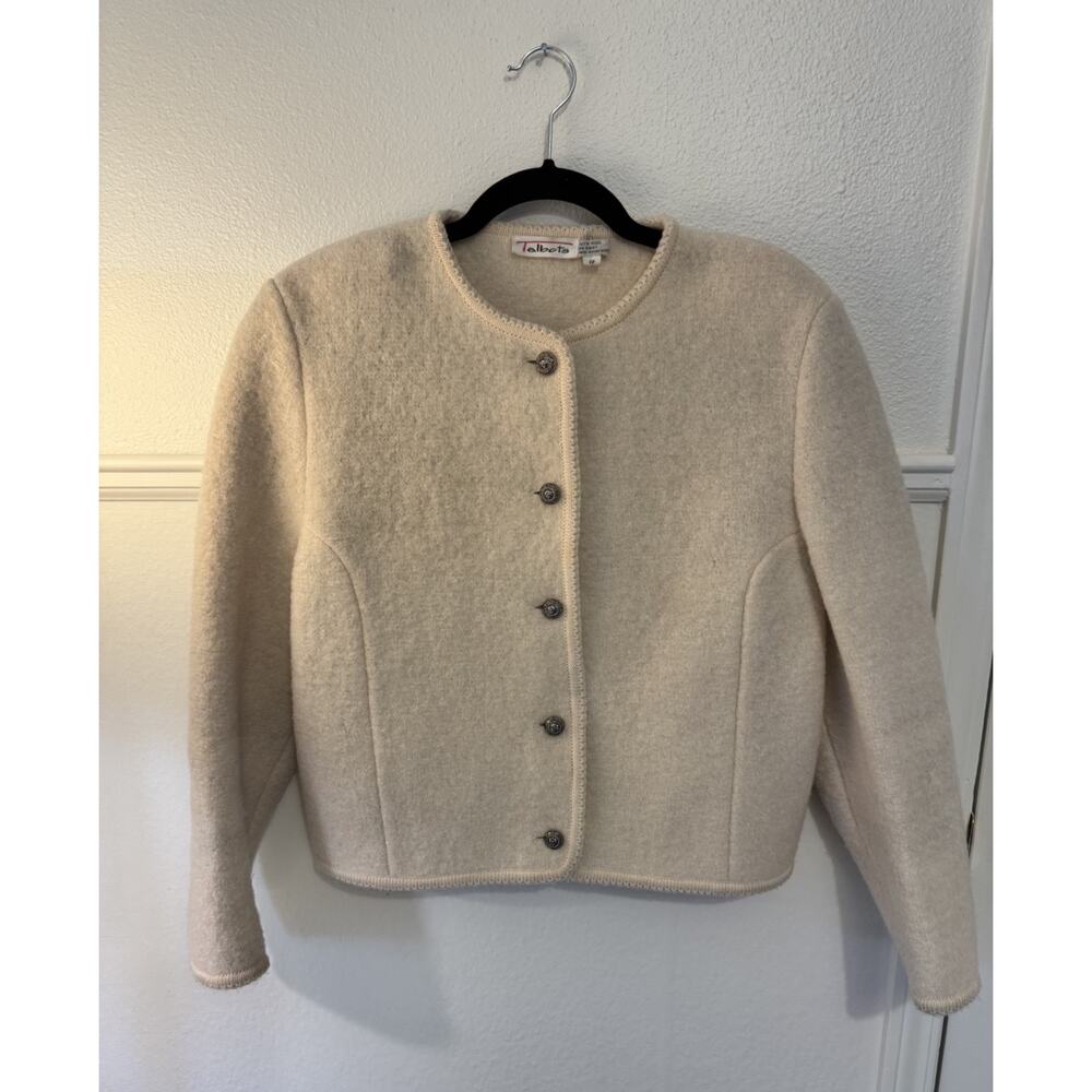 Talbots Boiled Wool Cardigan Jacket Ivory Crop Button